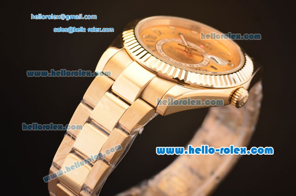 Rolex Sky-Dweller Asia 2813 Automatic Gold Case/Strap with Champagne Dial and Roman Numeral Hour Markers ETA Coating - Click Image to Close